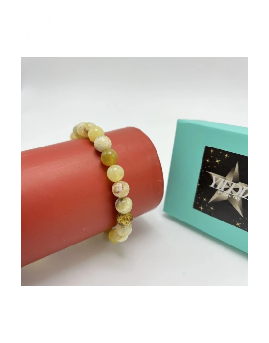 Sertifikalı Sarı Opal 8mm Elastik Misinalı Doğal Taş Bileklik