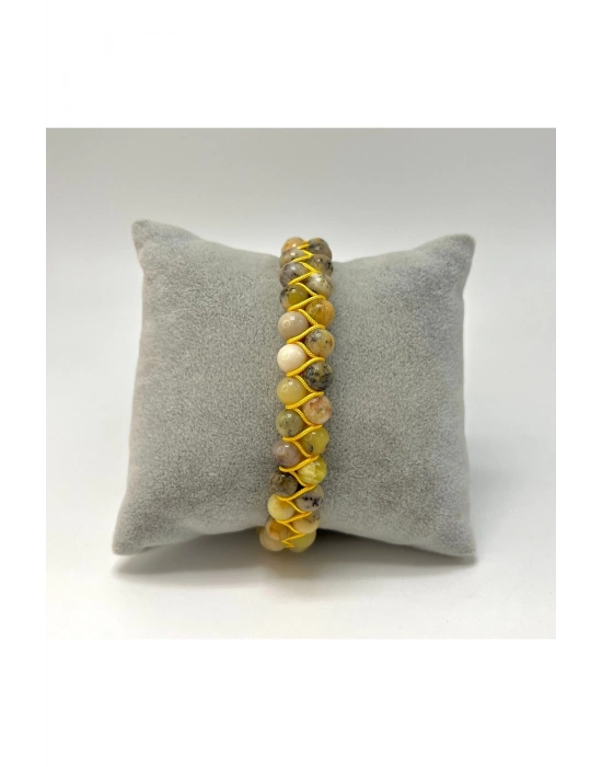 SERTİFİKALI Sarı Opal Çift Sıra Doğal Taş Makrome Bileklik Ayarlanabilir Ölçü