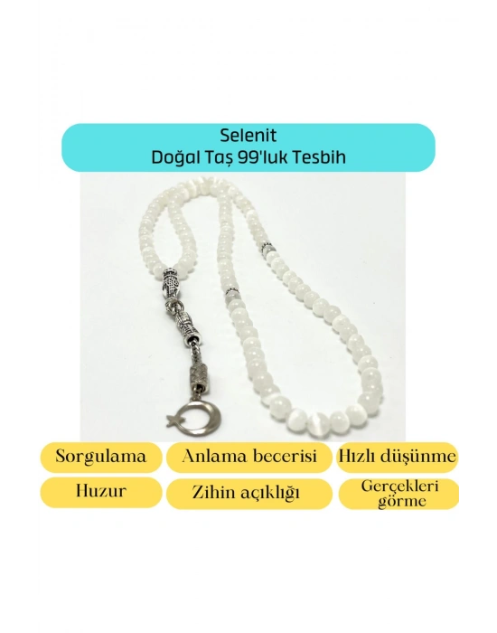 Sertifikalı Selenit 6mm 99luk Doğal Taş Tesbih