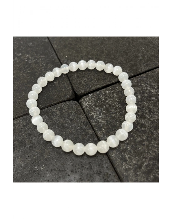 SERTİFİKALI Selenit 6mm Doğal Taş Bileklik