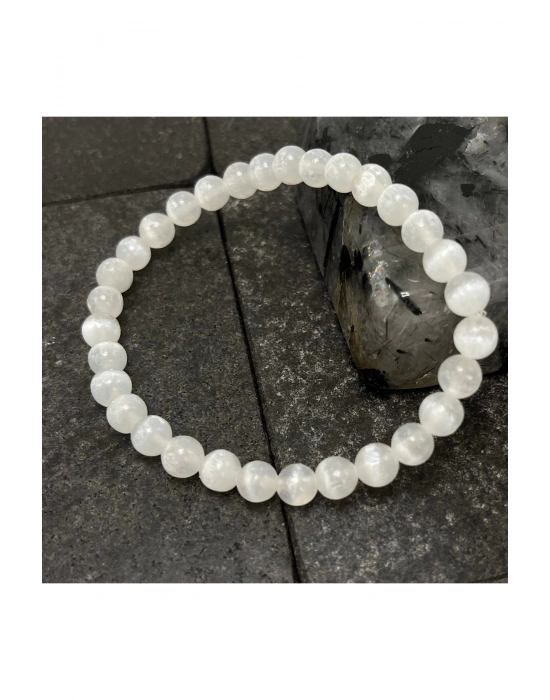 SERTİFİKALI Selenit 6mm Doğal Taş Bileklik