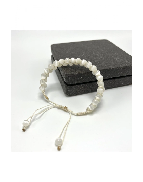 SERTİFİKALI Selenit Çift Sıra Doğal Taş Makrome Bileklik Ayarlanabilir Ölçü