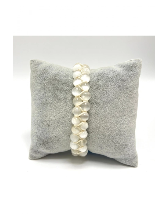 SERTİFİKALI Selenit Çift Sıra Doğal Taş Makrome Bileklik Ayarlanabilir Ölçü