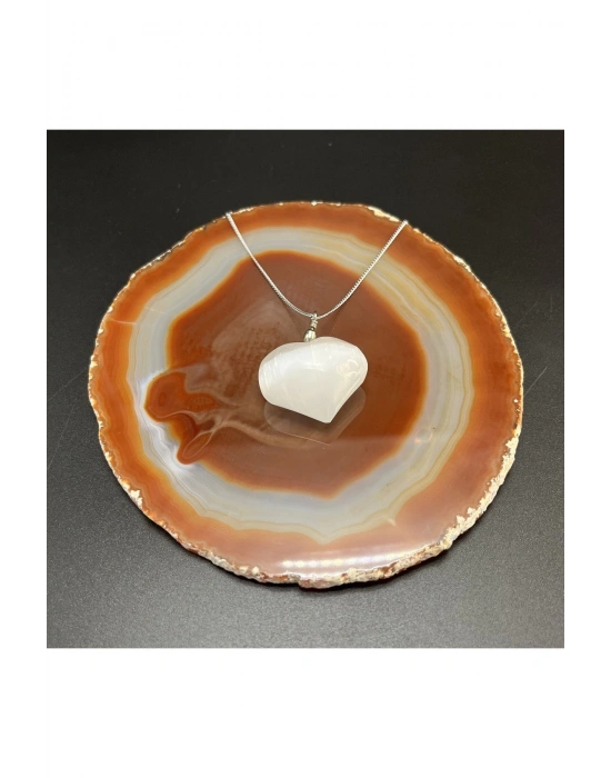 Sertifikalı Selenit Kalp Model Doğal Taş Kolye (KARARMAMA GARANTİLİ)