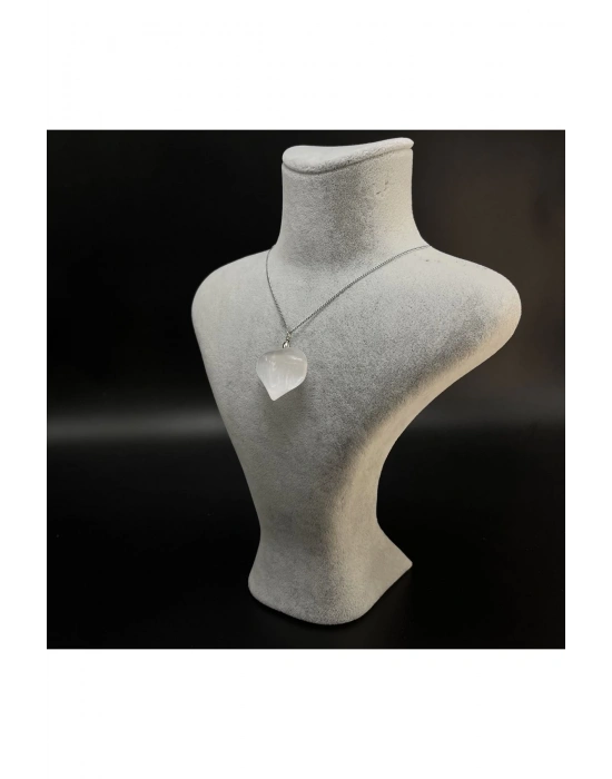 Sertifikalı Selenit Kalp Model Doğal Taş Kolye (KARARMAMA GARANTİLİ)