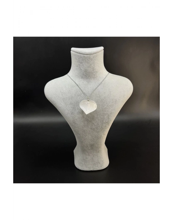 Sertifikalı Selenit Kalp Model Doğal Taş Kolye (KARARMAMA GARANTİLİ)