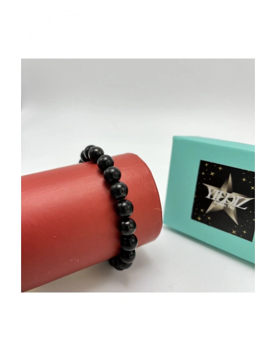 Sertifikalı Shungite 8mm Elastik Misinalı Doğal Taş Bileklik