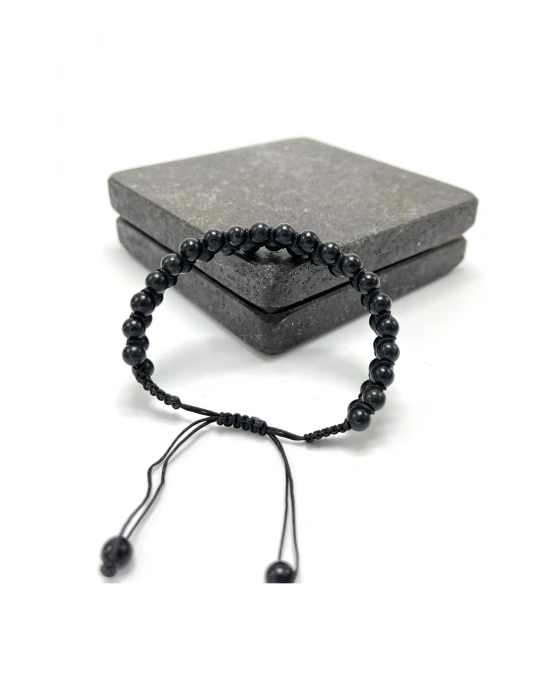 SERTİFİKALI Shungite Çift Sıra Doğal Taş Makrome Bileklik Ayarlanabilir Ölçü