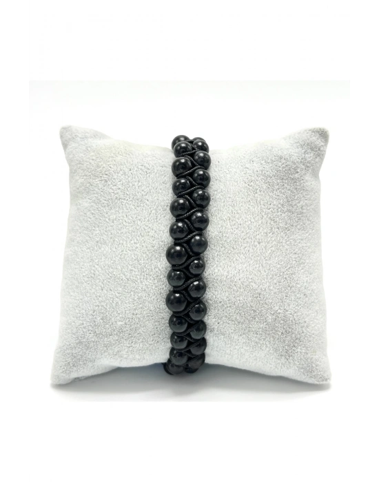 SERTİFİKALI Shungite Çift Sıra Doğal Taş Makrome Bileklik Ayarlanabilir Ölçü