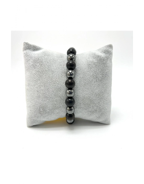 Sertifikalı Shungite ve Hematit Doğal Taş Misinalı Bileklik 8mm