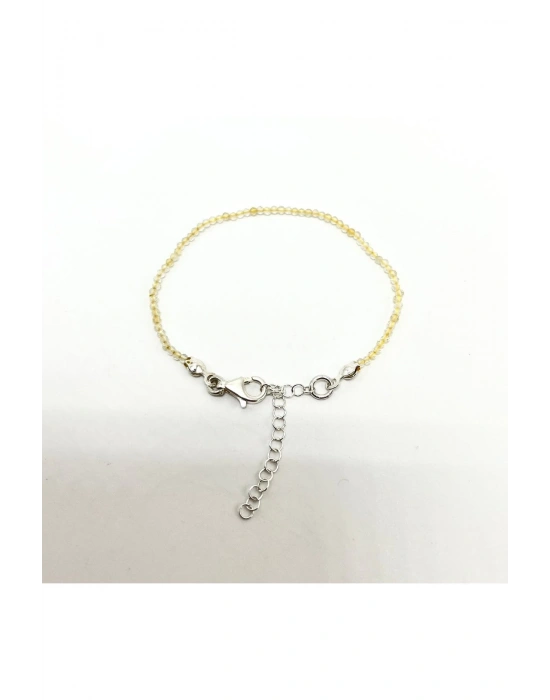 SERTİFİKALI Sitrin 2mm 925 Ayar Gümüş Doğal Taş Bileklik Uzatma Zincirli