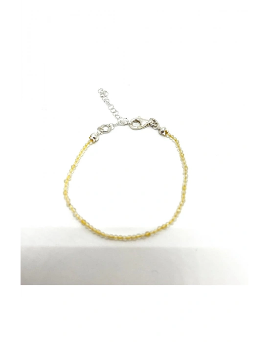 SERTİFİKALI Sitrin 2mm 925 Ayar Gümüş Doğal Taş Bileklik Uzatma Zincirli