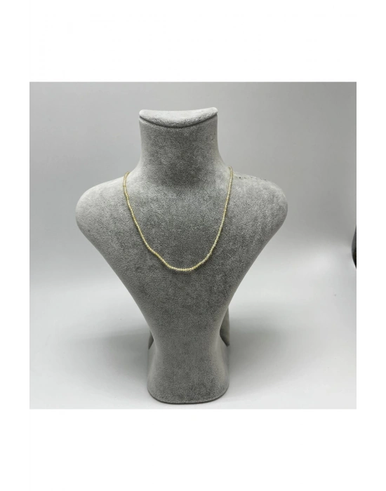 SERTİFİKALI Sitrin 2mm 925 Ayar Gümüş Doğal Taş Kolye Uzatma Zincirli