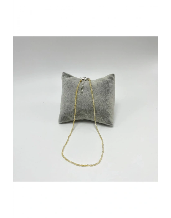 SERTİFİKALI Sitrin 2mm 925 Ayar Gümüş Doğal Taş Kolye Uzatma Zincirli