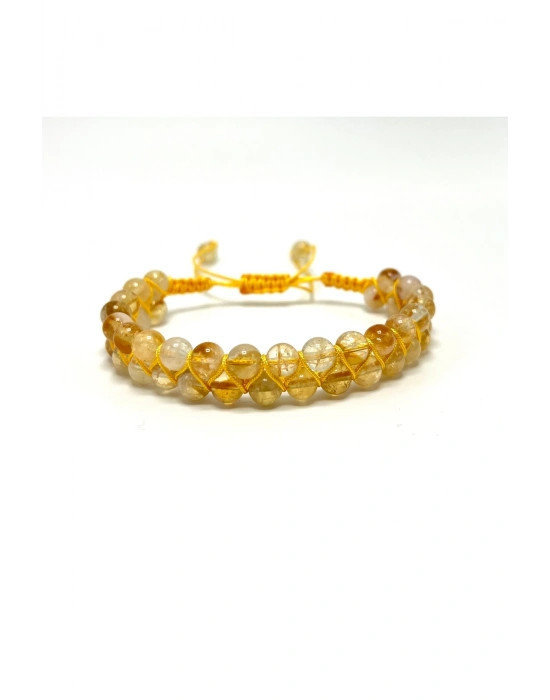 SERTİFİKALI Sitrin Çift Sıra Doğal Taş Makrome Bileklik Ayarlanabilir Ölçü