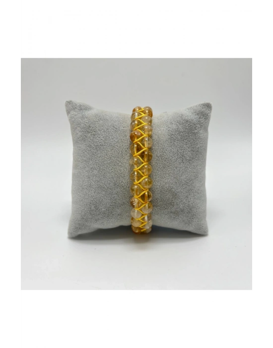 SERTİFİKALI Sitrin Çift Sıra Doğal Taş Makrome Bileklik Ayarlanabilir Ölçü