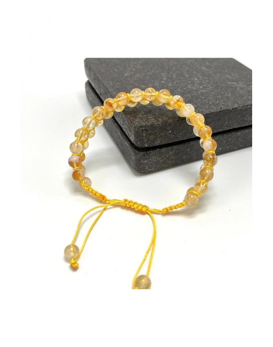 SERTİFİKALI Sitrin Çift Sıra Doğal Taş Makrome Bileklik Ayarlanabilir Ölçü