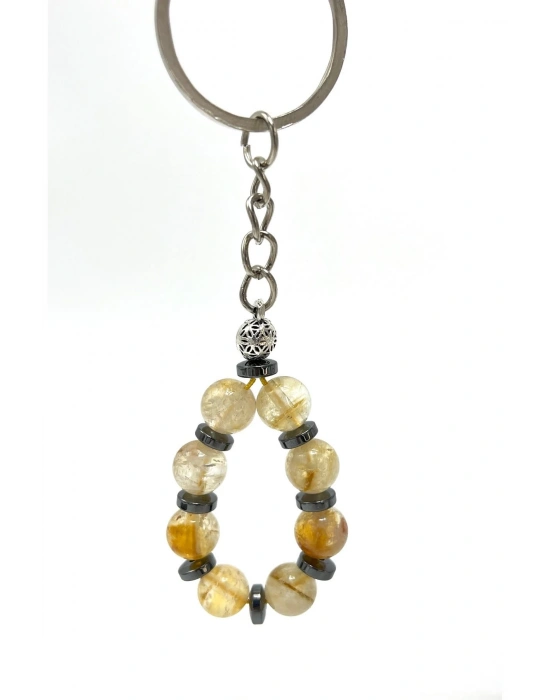 SERTİFİKALI  Sitrin Doğal Taş Anahtarlık 8mm