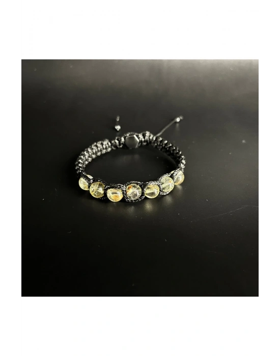 SERTİFİKALI SİTRİN DOĞAL TAŞ DERİ BİLEKLİK