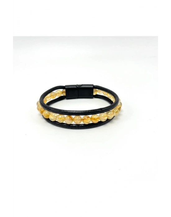 Sertifikalı Sitrin Doğal Taş Erkek Bileklik Mıknatıslı Kilit