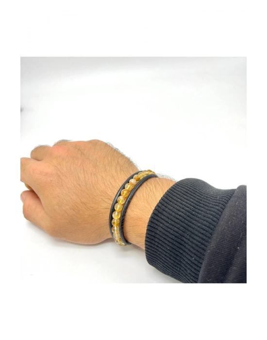 Sertifikalı Sitrin Doğal Taş Erkek Bileklik Mıknatıslı Kilit