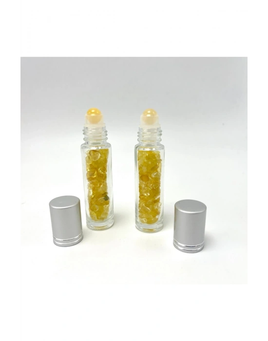 Sertifikalı Sitrin Doğal Taş Esans Şişesi ve Roller Masaj Aleti 10ml