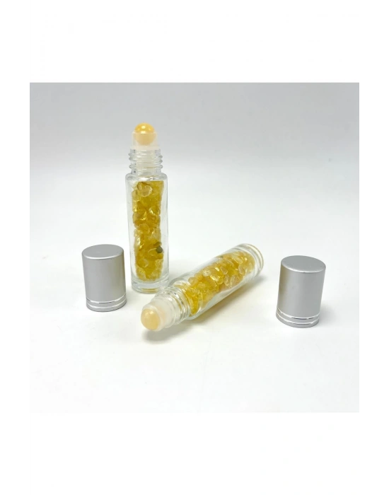 Sertifikalı Sitrin Doğal Taş Esans Şişesi ve Roller Masaj Aleti 10ml