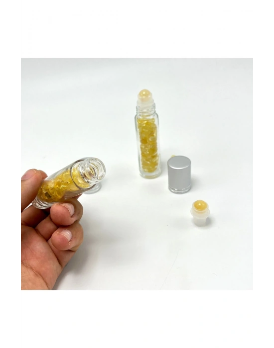Sertifikalı Sitrin Doğal Taş Esans Şişesi ve Roller Masaj Aleti 10ml