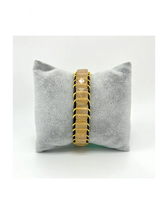 Sertifikalı Sitrin Kilit Kapama Roleks Doğal Taş Deri Bileklik