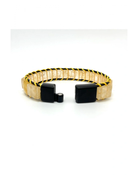 Sertifikalı Sitrin Kilit Kapama Roleks Doğal Taş Deri Bileklik