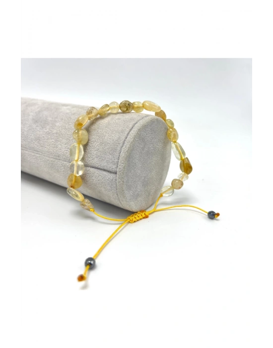 Sertifikalı Sitrin Natural Kesim Makrome Doğal Taş Bileklik Ayarlanabilir Ölçü