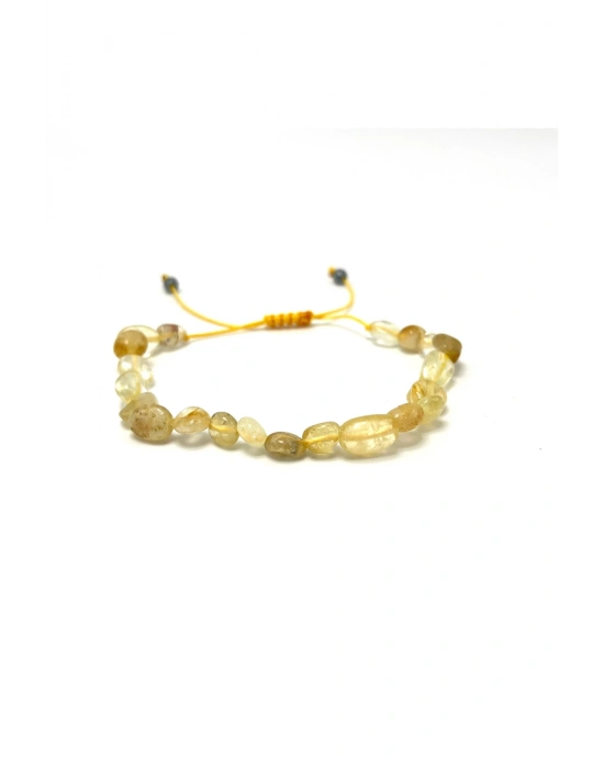 Sertifikalı Sitrin Natural Kesim Makrome Doğal Taş Bileklik Ayarlanabilir Ölçü