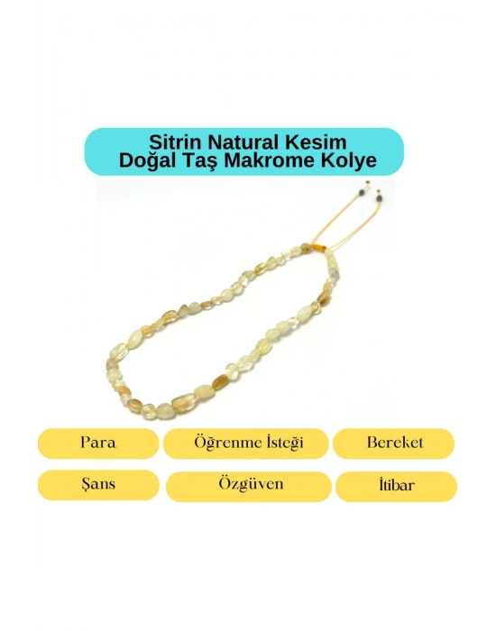 Sertifikalı Sitrin Natural Kesim Makrome Doğal Taş Kolye Ayarlanabilir Ölçü