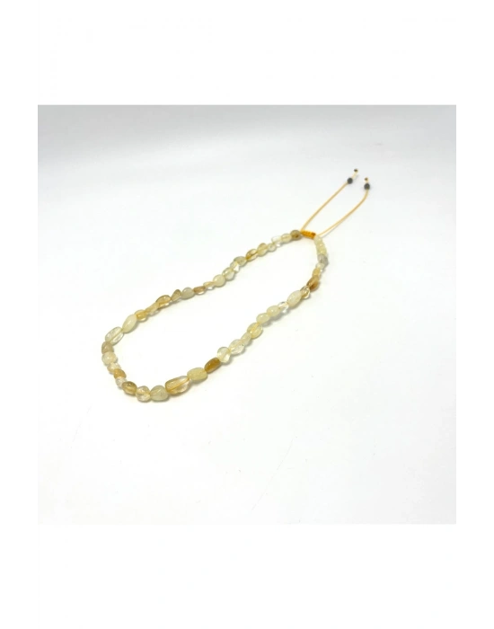 Sertifikalı Sitrin Natural Kesim Makrome Doğal Taş Kolye Ayarlanabilir Ölçü