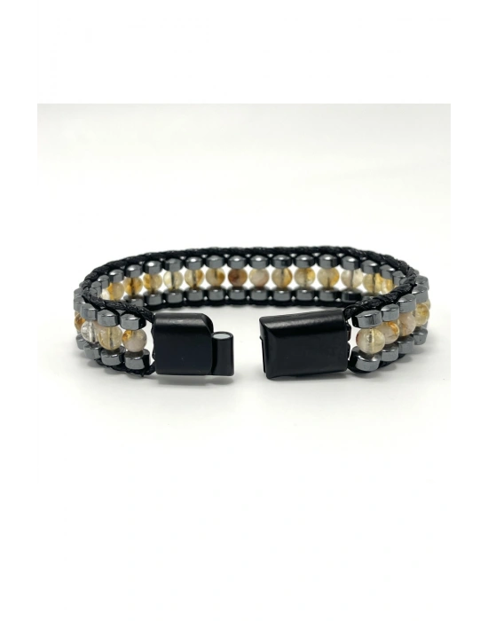 Sertifikalı Sitrin Taşı Erkek Bileklik – Çelik Kilitli, Doğal Taş Tasarım, Şık ve Özgün Aksesuar