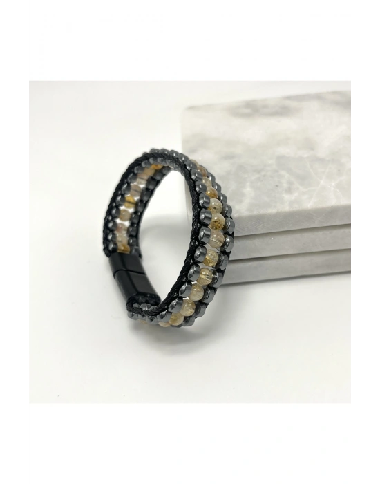 Sertifikalı Sitrin Taşı Erkek Bileklik – Çelik Kilitli, Doğal Taş Tasarım, Şık ve Özgün Aksesuar