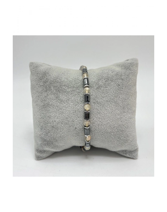 Sertifikalı Sitrin ve Hematit  925 Ayar Doğal Taş Gümüş Bileklik 4mm