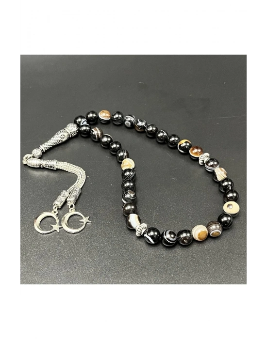 Sertifikalı Siyah Akik 8mm 33lük Doğal Taş Tesbih