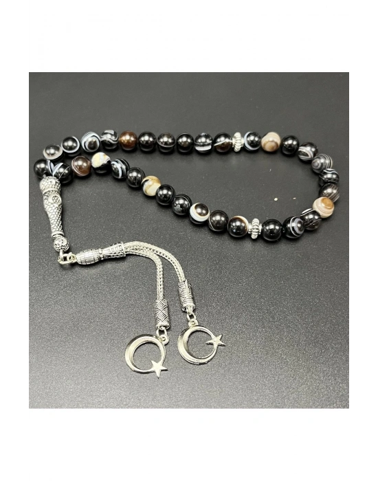 Sertifikalı Siyah Akik 8mm 33lük Doğal Taş Tesbih