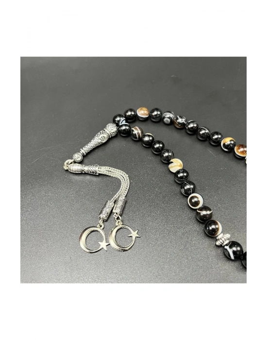 Sertifikalı Siyah Akik 8mm 33lük Doğal Taş Tesbih