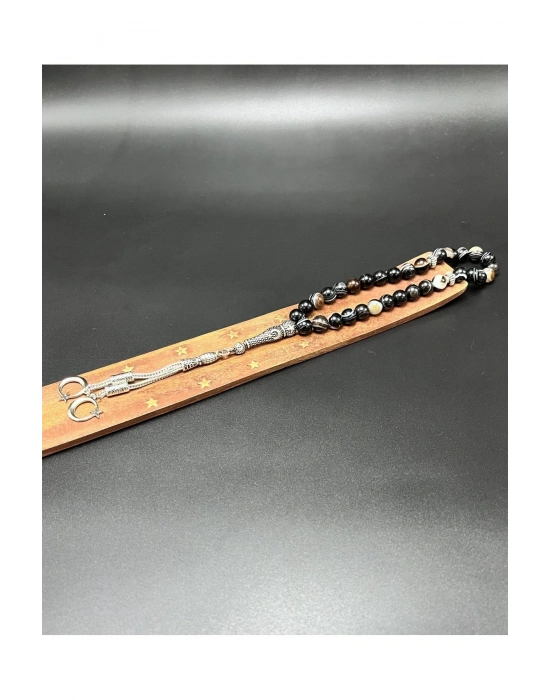 Sertifikalı Siyah Akik 8mm 33lük Doğal Taş Tesbih