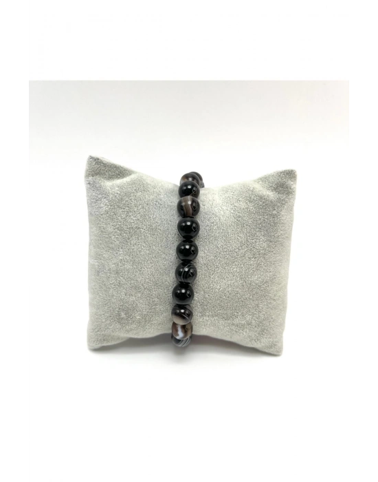 Sertifikalı Siyah Göz Akik 8mm Elastik Misinalı Doğal Taş Bileklik