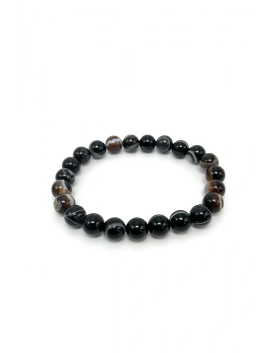 Sertifikalı Siyah Göz Akik 8mm Elastik Misinalı Doğal Taş Bileklik