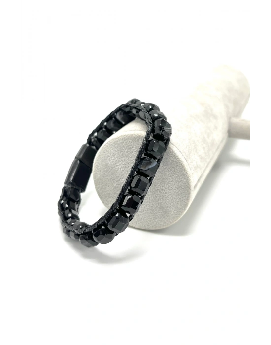 SERTİFİKALI Siyah Göz Akik Küp Kesim Kilitli Doğal Taş Bileklik 8 mm