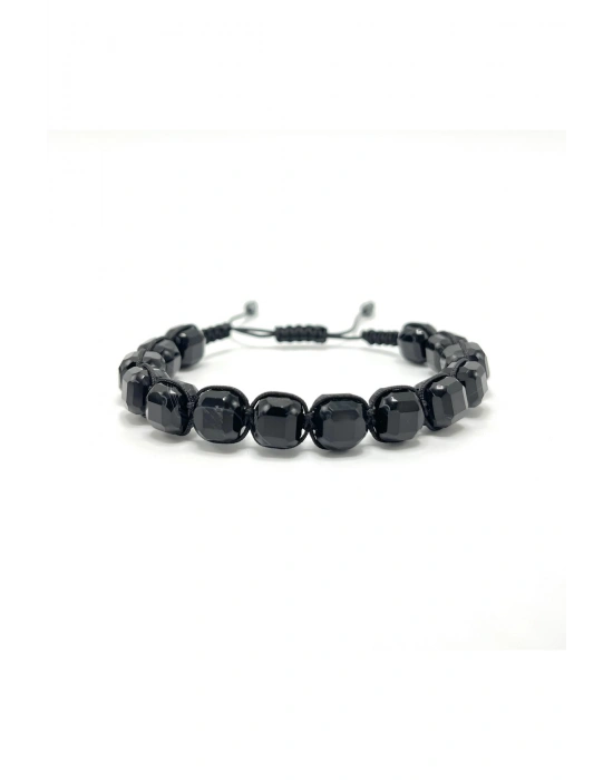 SERTİFİKALI Siyah Göz Akik Küp Kesim Makrome Doğal Taş Bileklik 8 mm