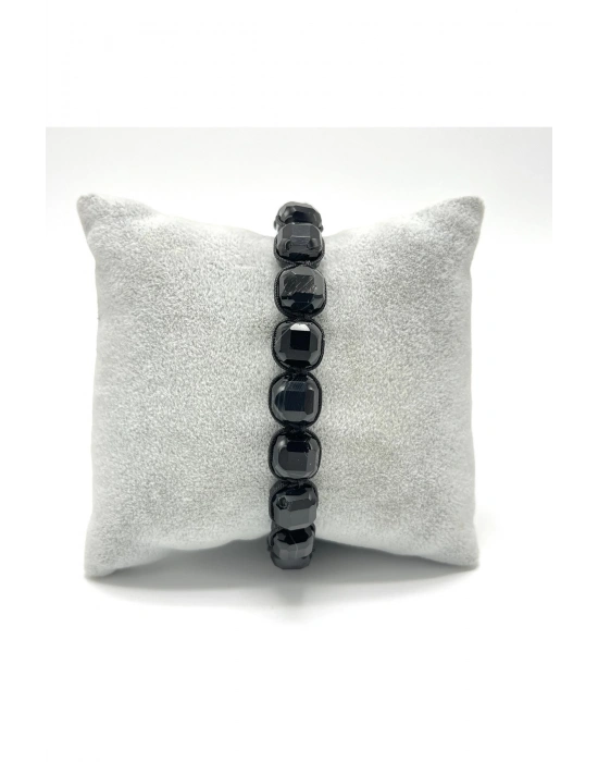 SERTİFİKALI Siyah Göz Akik Küp Kesim Makrome Doğal Taş Bileklik 8 mm