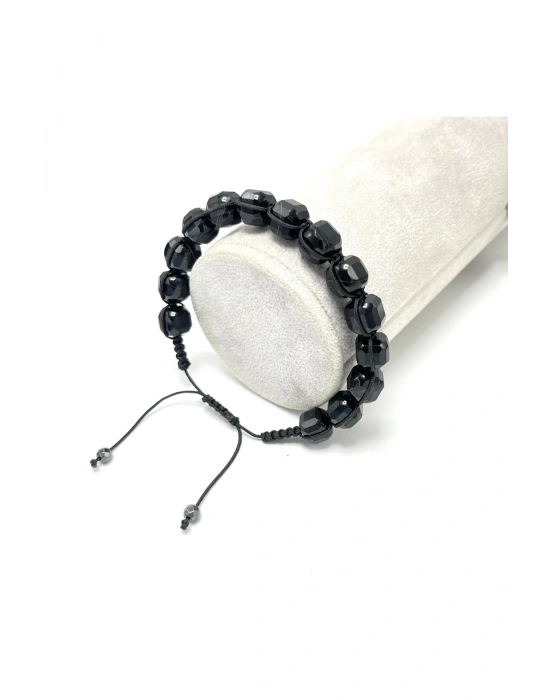 SERTİFİKALI Siyah Göz Akik Küp Kesim Makrome Doğal Taş Bileklik 8 mm