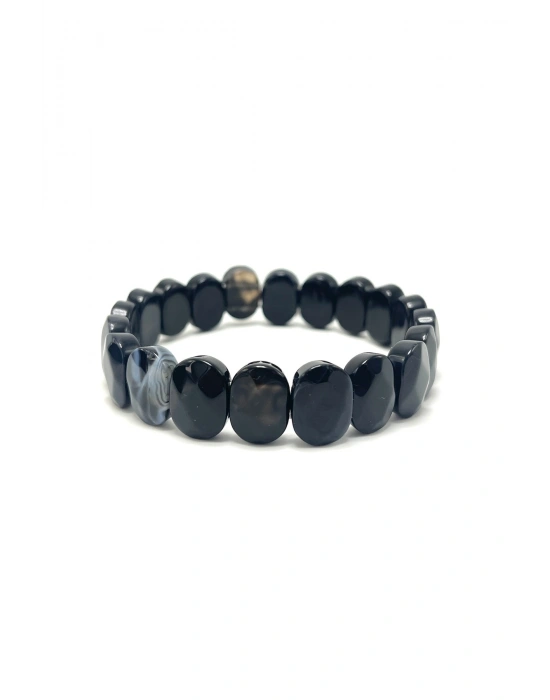 SERTİFİKALI Siyah Göz Akik Roleks Kesim Doğal Taş Misinalı Bileklik