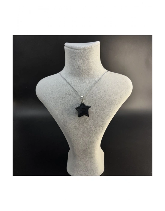 Sertifikalı Siyah Göz Akik Yıldız Model Doğal Taş Kolye (KARARMAMA GARANTİLİ)