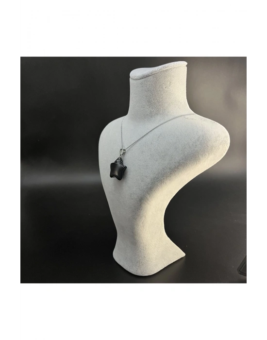 Sertifikalı Siyah Göz Akik Yıldız Model Doğal Taş Kolye (KARARMAMA GARANTİLİ)